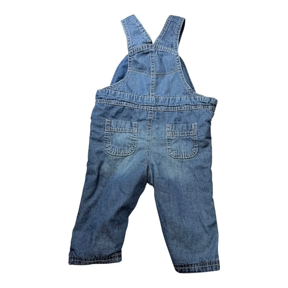 OshKosh Denim Overalls Kids 6-9M Genuine Kids Blue Lined Snap Inseam Bib Overall
